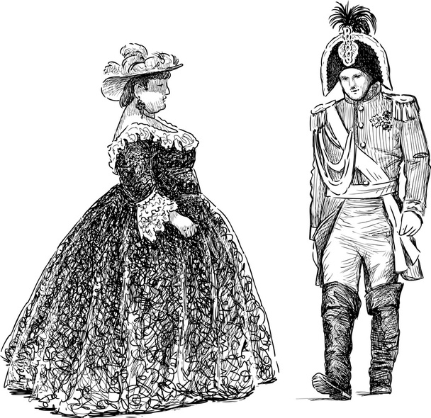 persons in the historical costumes - Vector, Image