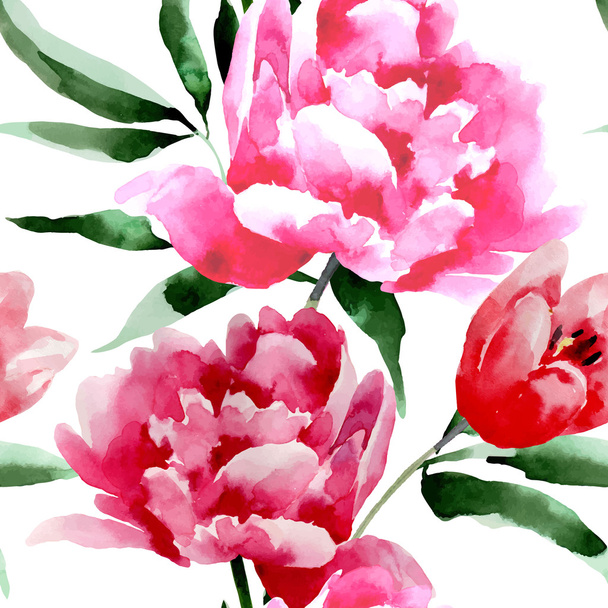 Seamless floral pattern with peonies. - ベクター画像