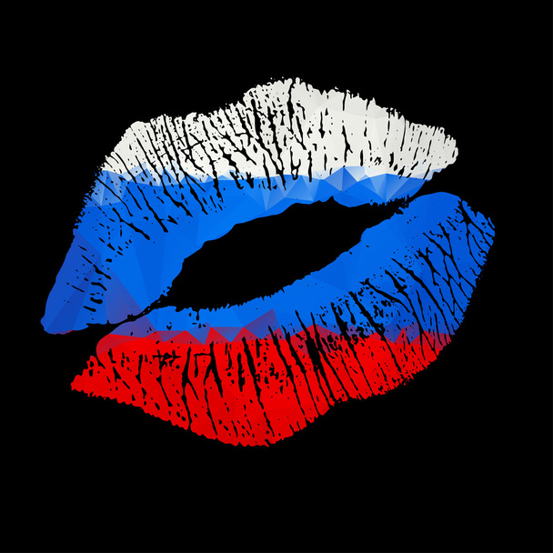 Russischer Lippenstift-Kuss auf schwarzem Hintergrund. Vektor. - Vektor, Bild