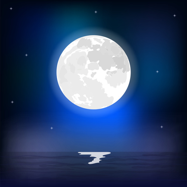 Paisaje marino nocturno durante una luna llena
 - Vector, imagen