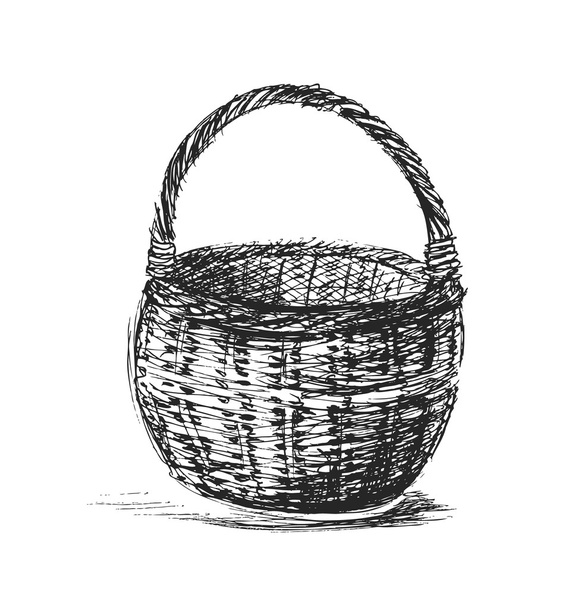 Hand sketch wicker basket - Vettoriali, immagini