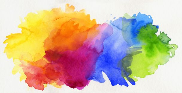 rainbow colored watercolor paints isolated on paper - Foto, Imagem