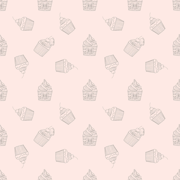 Hand drawn seamless pattern with cupcakes. - Vector, Image
