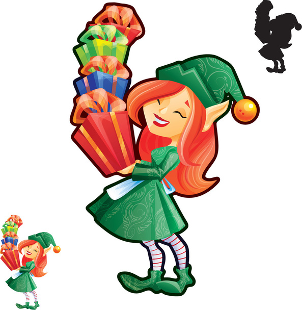 Elf dívka rukama plný dárků - Vektor, obrázek