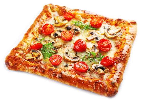frisch gemachte Pizza isoliert auf weiß - Foto, Bild
