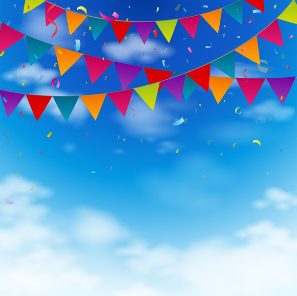 Celebration bunting flags on blue sky - Vector, Image