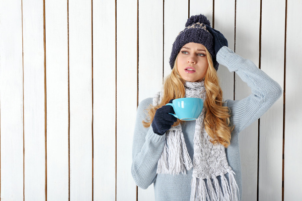 Winter portrait of young blond woman - Photo, Image
