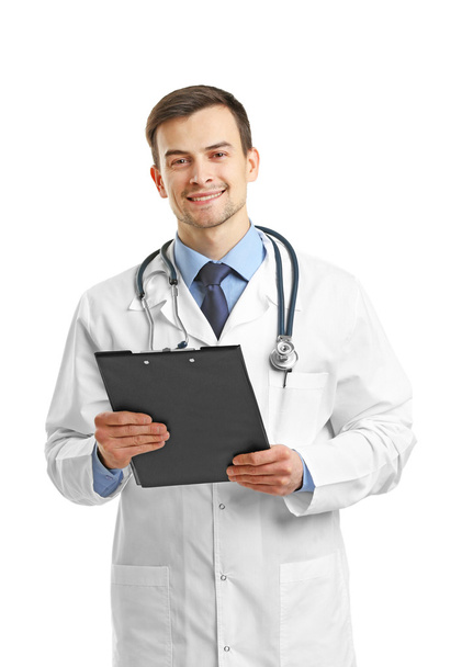 Doctor with clipboard isolated on white - Foto, Imagem