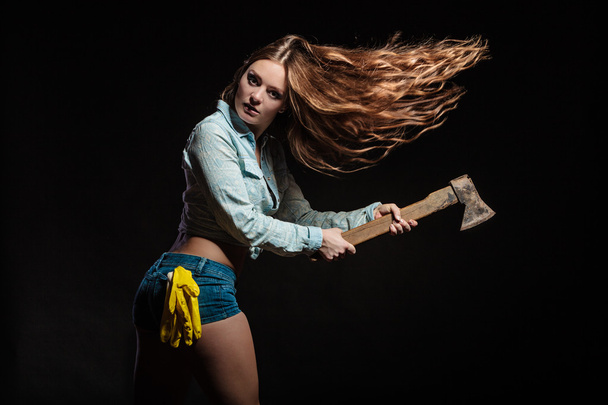 sexy woman with axe. - Valokuva, kuva