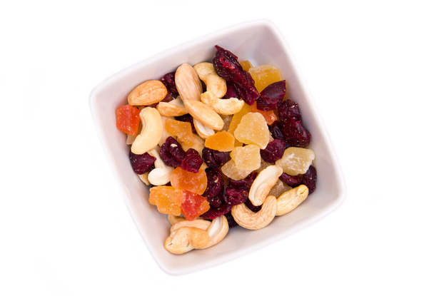 Dried fruits on square bowl seen from above - Photo, Image