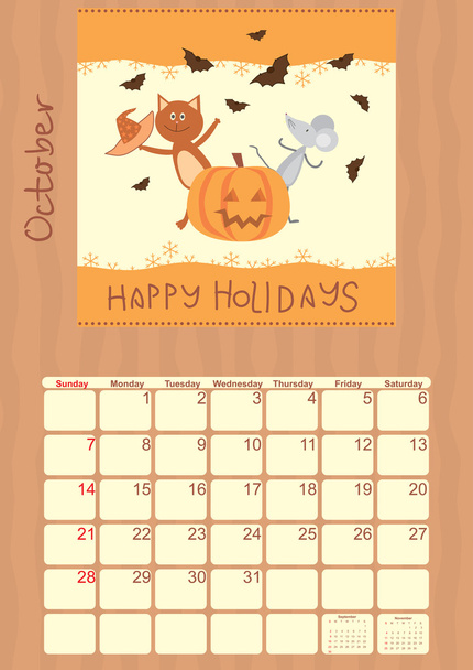 Calendar for October 2012 - Vector, imagen