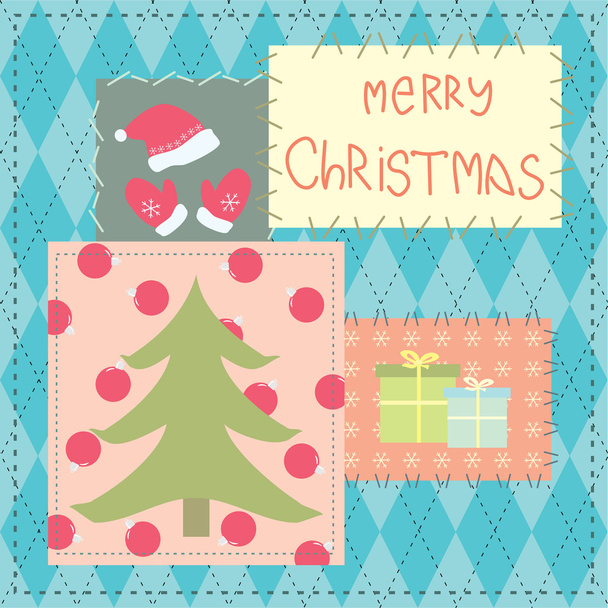 Christmas card with patchwork - Vettoriali, immagini