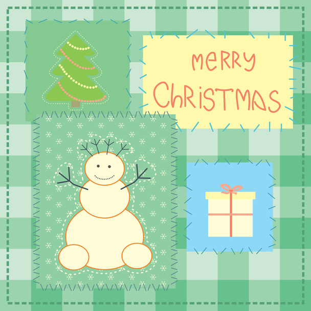 Christmas card with patchwork snowman - Vettoriali, immagini