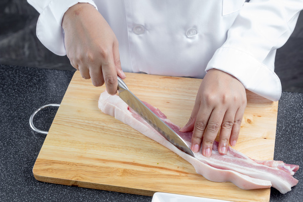 chef sliced streaky pork - Photo, Image