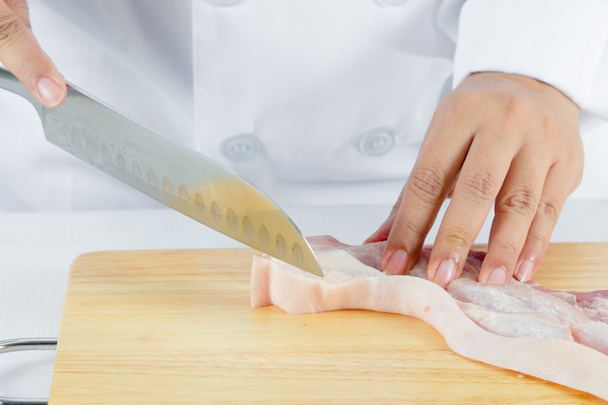 chef sliced streaky pork - Photo, Image