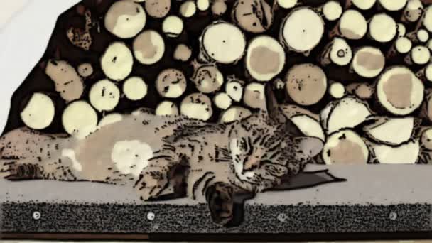 Kot kreskówka relaks na - Materiał filmowy, wideo