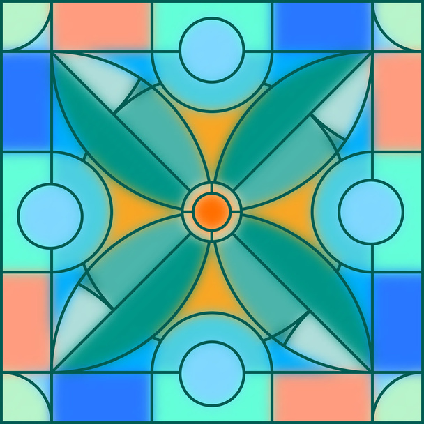Geometric illustration in stained glass style - Vector, Image
