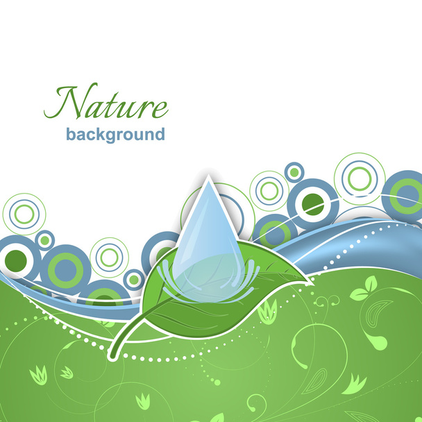 Fondo vectorial natural con hoja verde y gota de agua
. - Vector, Imagen