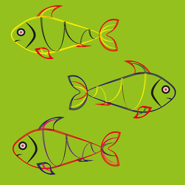 Fisch auf grünem Hintergrund - Vektor, Bild