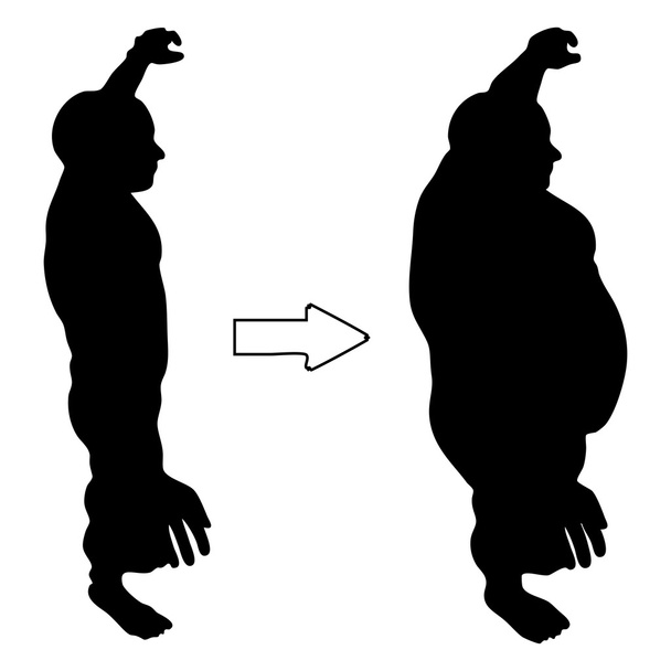 概念または概念 3 d 脂肪肥満 vs スリム フィット白背景に分離された若い男のシルエットの筋肉とダイエット - 写真・画像