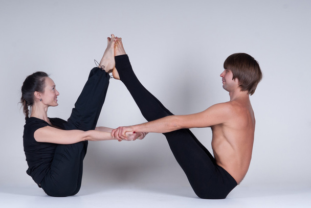 Young healthy couple in yoga position, Man and woman - Zdjęcie, obraz