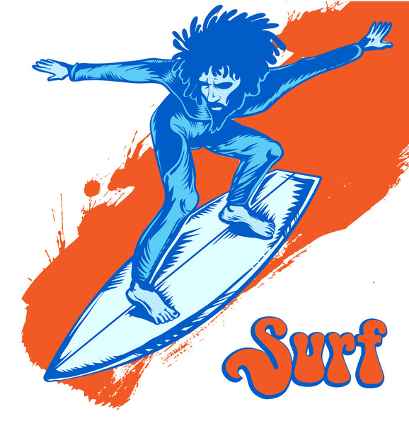 surfista en ola aislado en blanco
 - Vector, Imagen