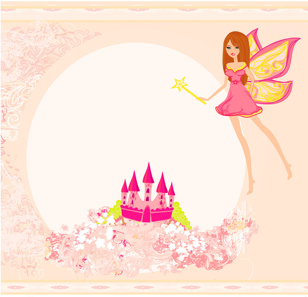 Fairy flying above castle - ベクター画像