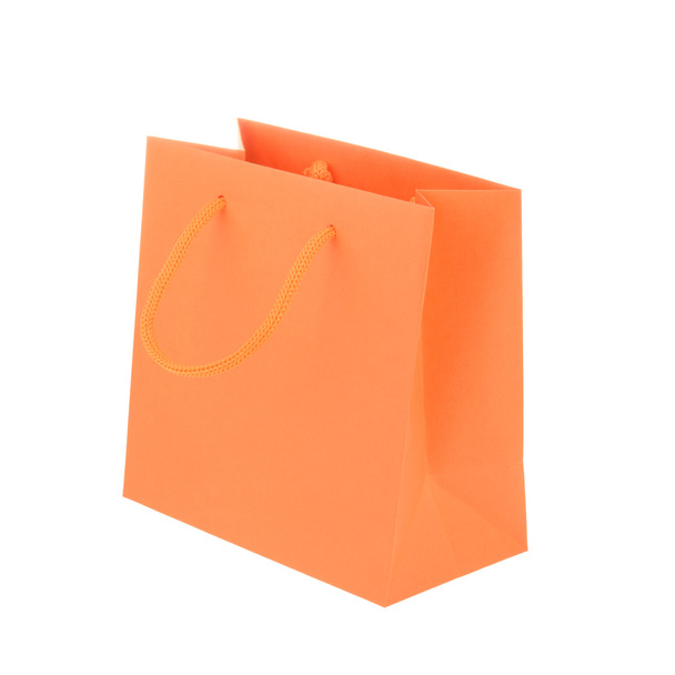 Bolsa de compras de papel naranja aislada
 - Foto, imagen