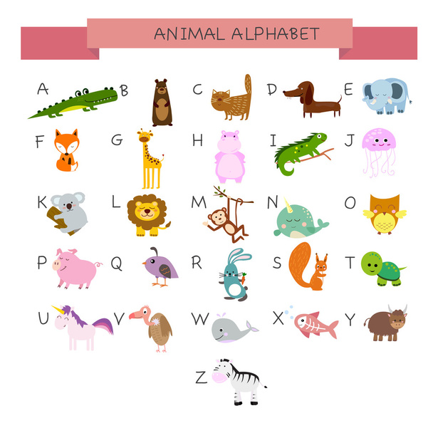 English alphabet with animals - Vektori, kuva