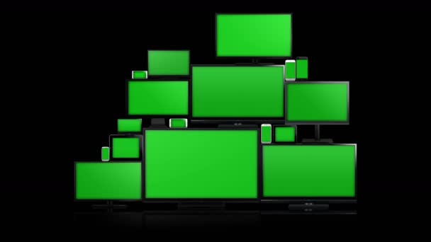 Monia erilaisia näyttöjä vihreällä näytöllä
 - Materiaali, video