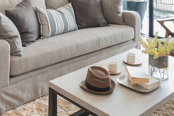 modern living room with pillows on sofa  - Фото, зображення