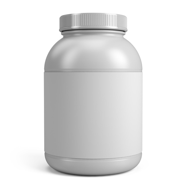 White Can of protein or gainer powder - Φωτογραφία, εικόνα