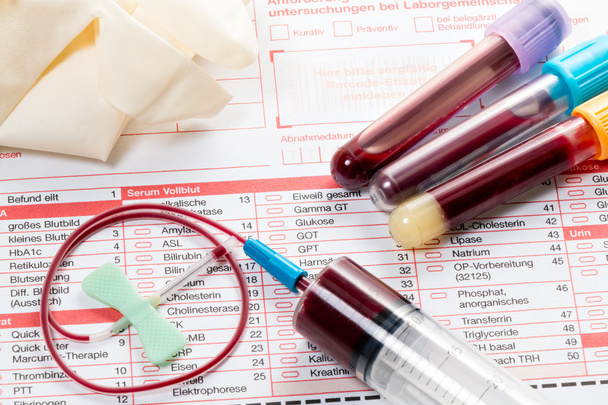 Blood test, blood samples on a laboratory form - Photo, Image