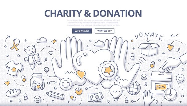 Charity & Donation Doodle Concept - Vector, Image