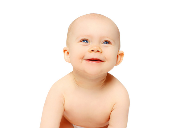 Portrait cute smiling baby on a white background - 写真・画像