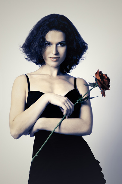 Fashion woman with rose - Фото, изображение