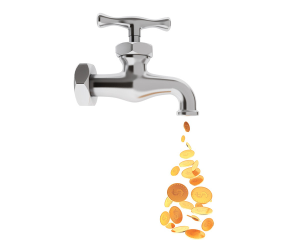 Golden Coin Coming Out From Chrome Water Tap - Photo, Image