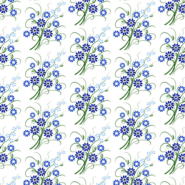Floral pattern with blue flowers - Vector, Imagen