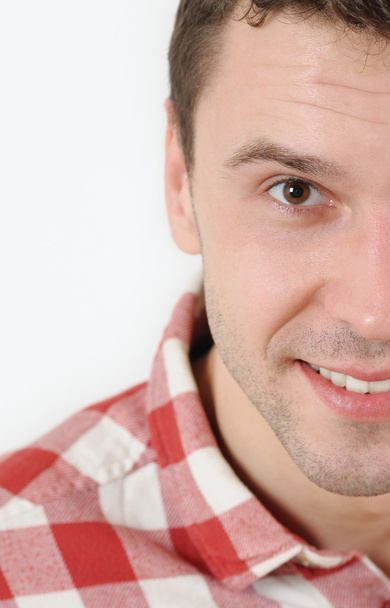 Close up croped portrait of young smiling man - Fotó, kép
