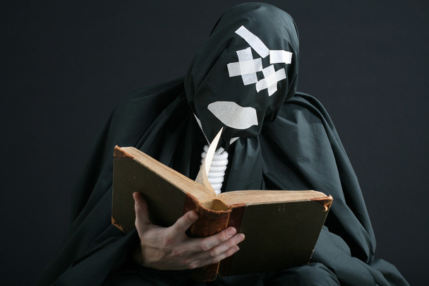 Black mime with empty book - Φωτογραφία, εικόνα
