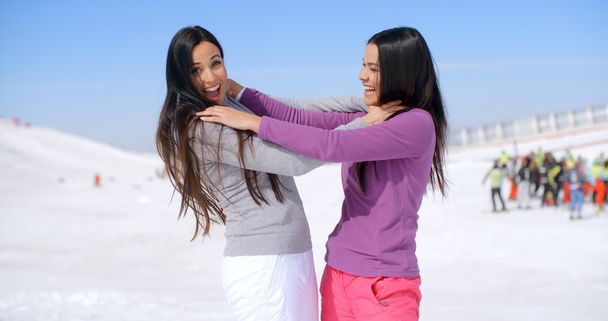 mujeres retozando en la nieve en el resort de invierno
 - Foto, Imagen