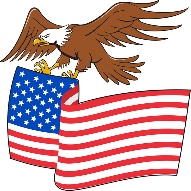 Águia calva americana carregando EUA Bandeira Cartoon
 - Vetor, Imagem