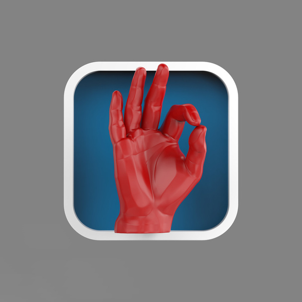 shiny hand showing OK rounded square application icon 3d - Фото, изображение