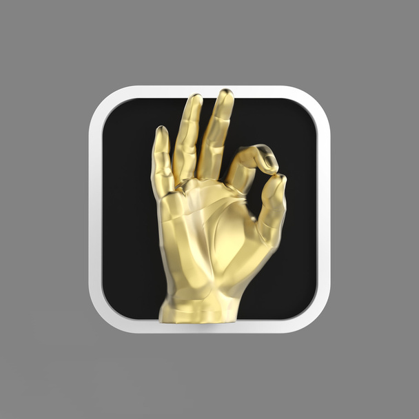 shiny hand showing OK rounded square application icon 3d - Fotografie, Obrázek