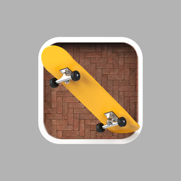 skateboard on rounded square realistic high resolution render. user interface icon - Fotoğraf, Görsel