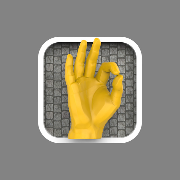 shiny hand showing OK rounded square application icon 3d - Fotó, kép
