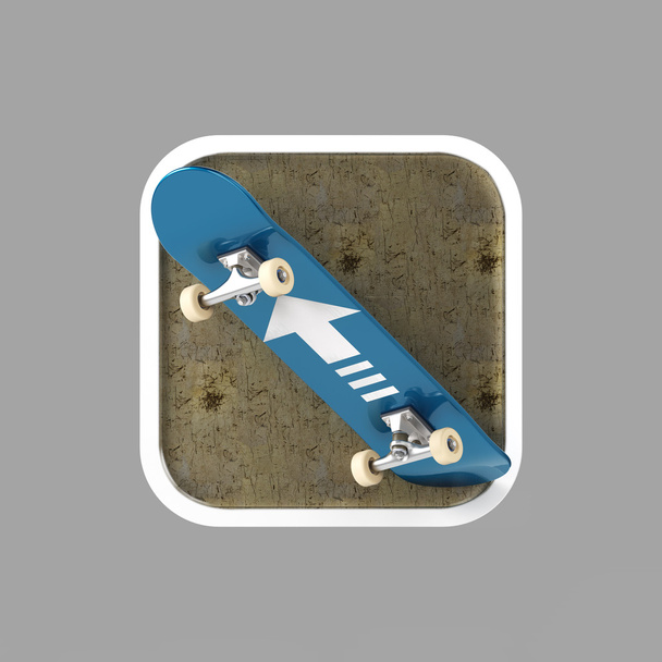 skateboard on rounded square realistic high resolution render. user interface icon - Foto, Imagem