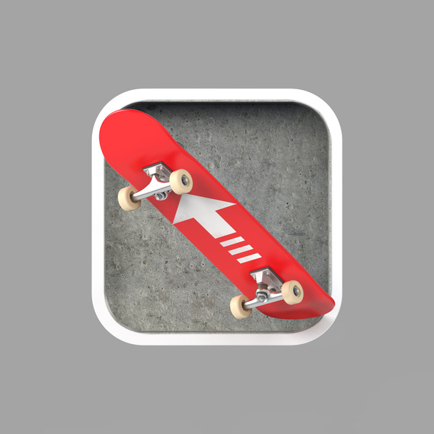 skateboard on rounded square realistic high resolution render. user interface icon - Fotoğraf, Görsel