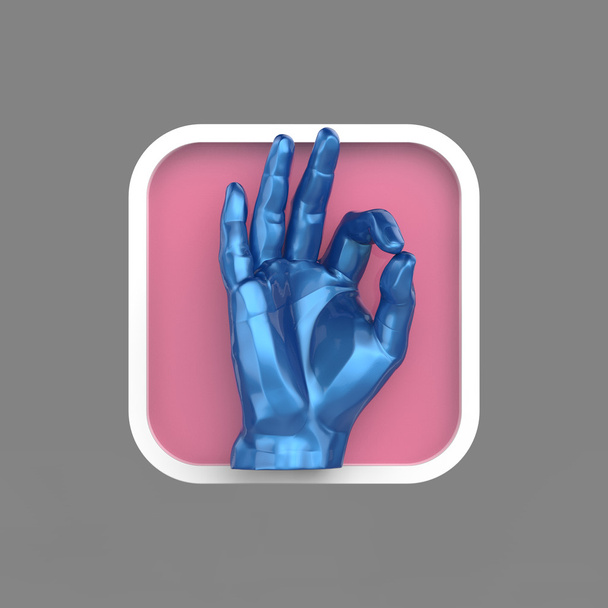shiny hand showing OK rounded square application icon 3d - Fotografie, Obrázek