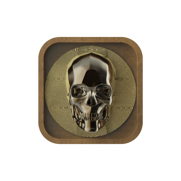 shiny metal skull on rough  rounded rectangle application icon. - Фото, изображение